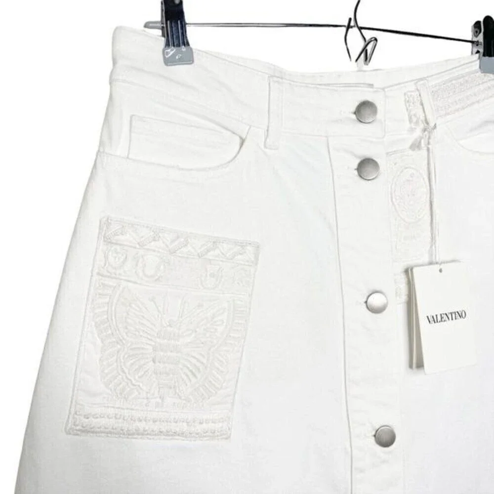 VALENTINO Button Front Denim Ricamato Skirt - Picture 4 of 14